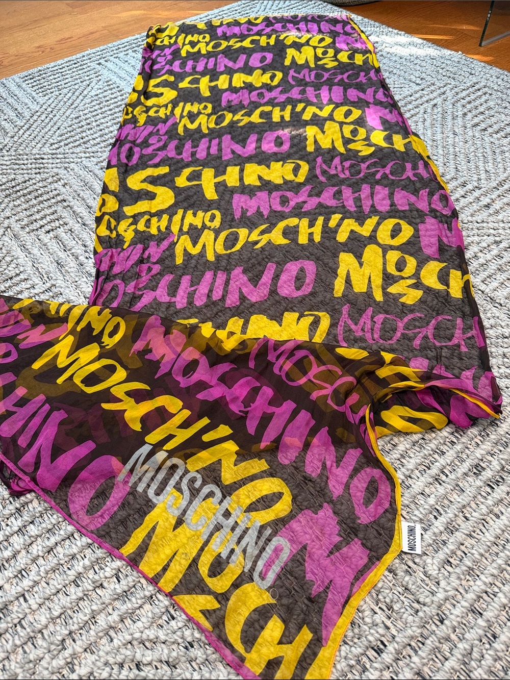 Moschino Scarf with Yellow & Magenta Logo Print